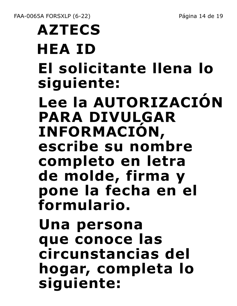 Formulario FAA-0065A-SXLP Verificacion De Situacion De Residencia / Direccion Residencial (Letra Extra Grande) - Arizona (Spanish), Page 14