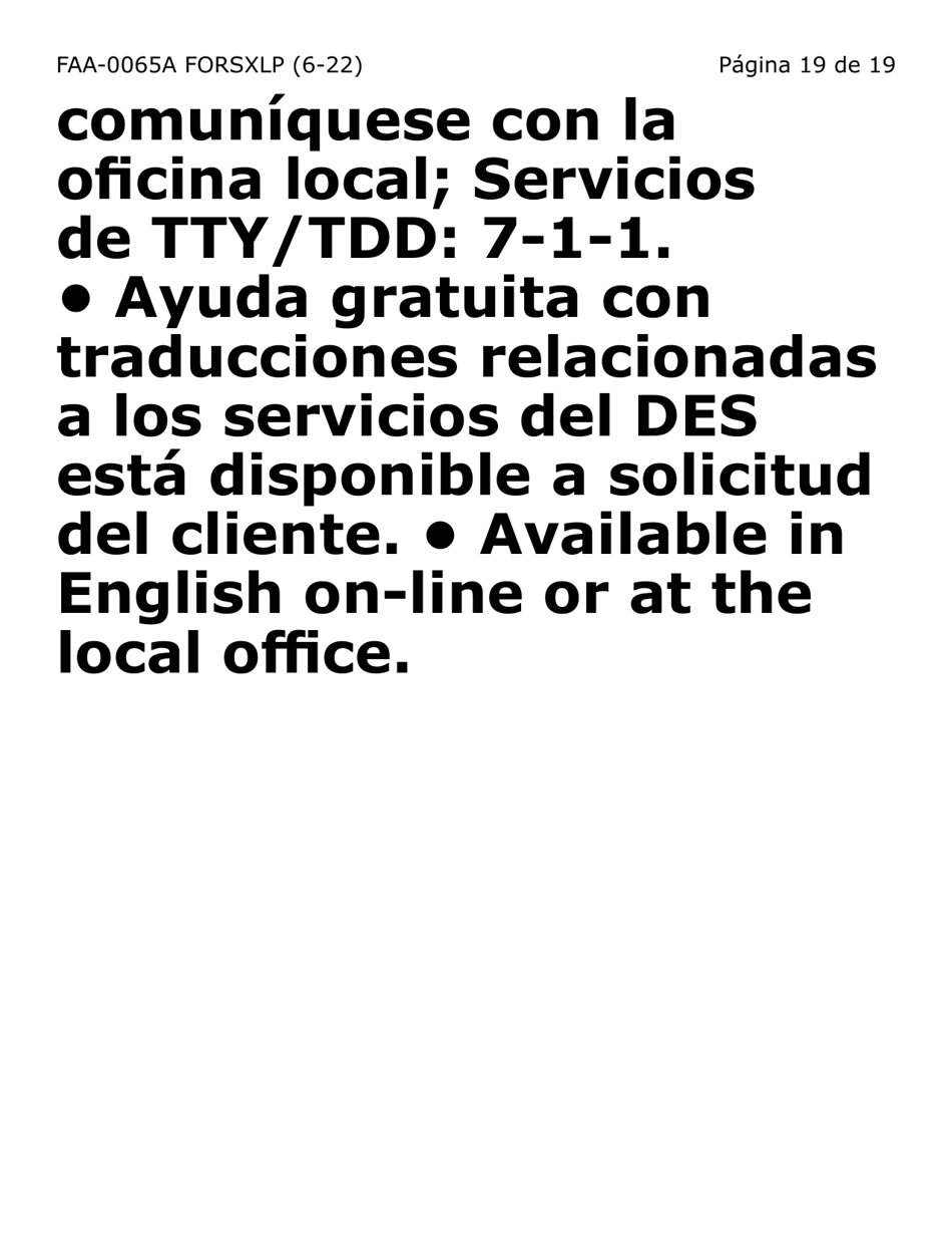 Formulario FAA-0065A-SXLP Verificacion De Situacion De Residencia / Direccion Residencial (Letra Extra Grande) - Arizona (Spanish), Page 19