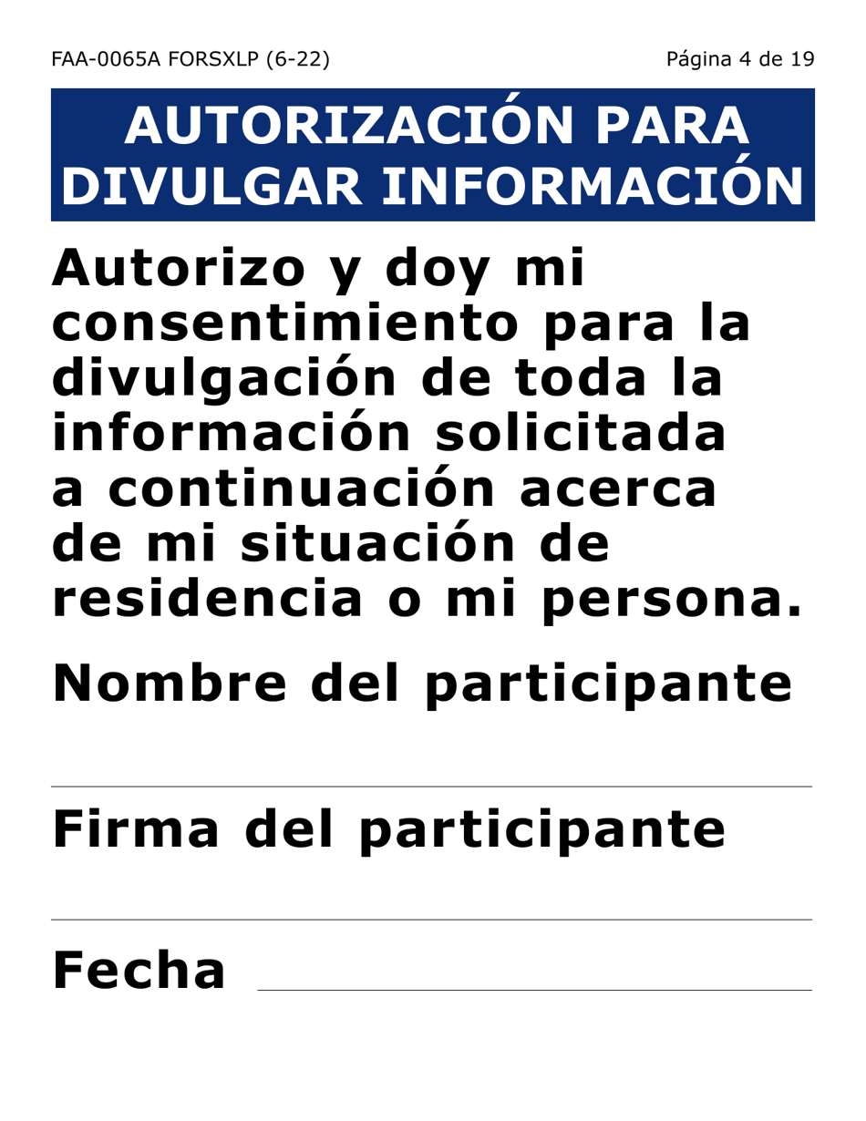 Formulario FAA-0065A-SXLP Verificacion De Situacion De Residencia / Direccion Residencial (Letra Extra Grande) - Arizona (Spanish), Page 4