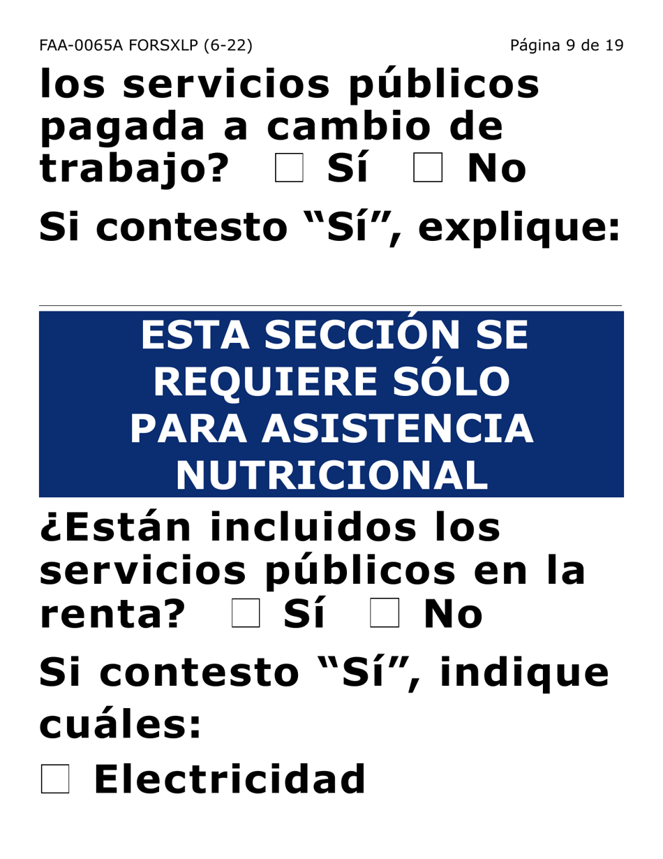 Formulario FAA-0065A-SXLP Verificacion De Situacion De Residencia / Direccion Residencial (Letra Extra Grande) - Arizona (Spanish), Page 9