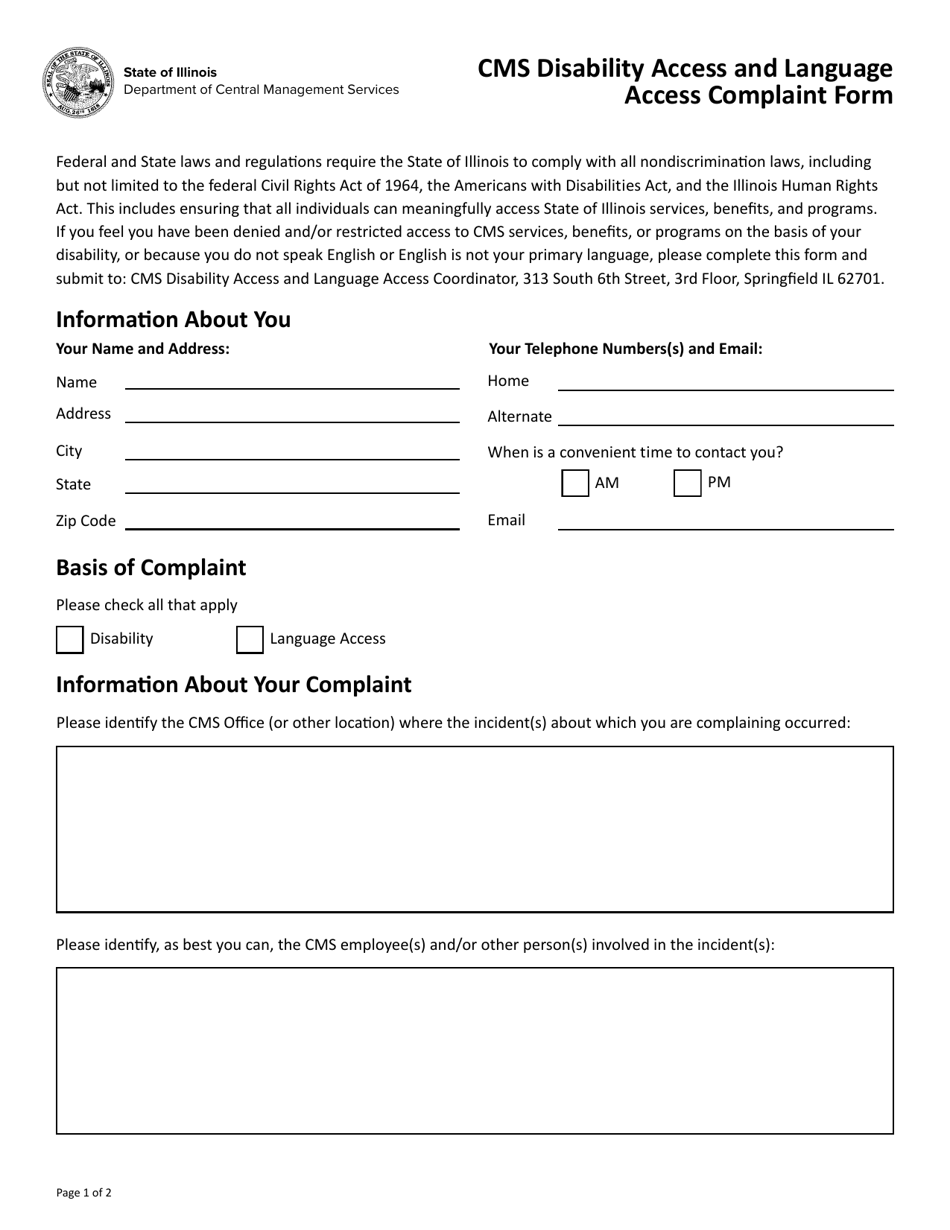 Cms Disability Access and Language Access Complaint Form - Illinois, Page 1