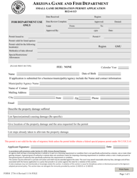 Document preview: Form 2736-A Small Game Depredation Permit Application - Arizona