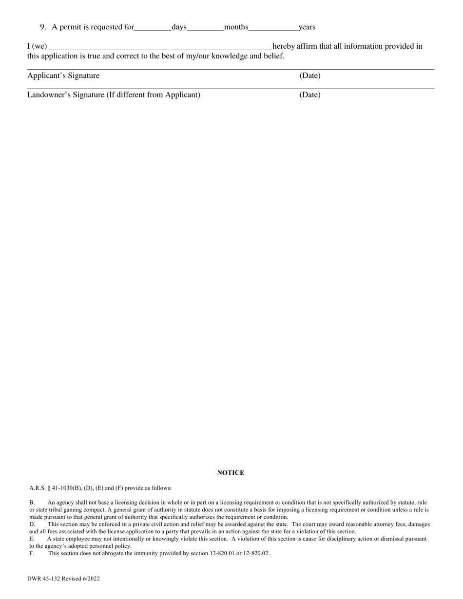 Form DWR45-132 Application for Permit to Use Water to Fill or Refill a Body of Water Within an Active Management Area, Pursuant to a.r.s. 45-132 Through a.r.s. 45-134 - Arizona, Page 3