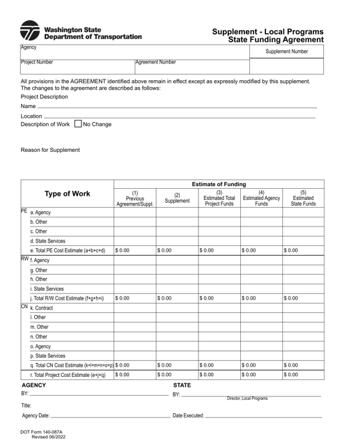 DOT Form 140-087A  Printable Pdf