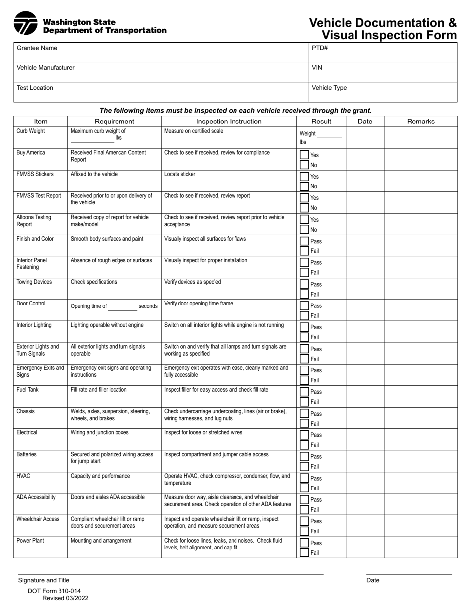 DOT Form 310-014 - Fill Out, Sign Online and Download Fillable PDF ...