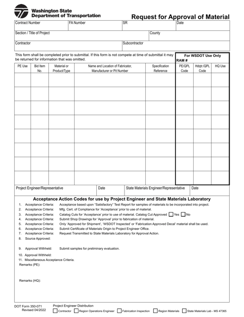 DOT Form 350-071  Printable Pdf