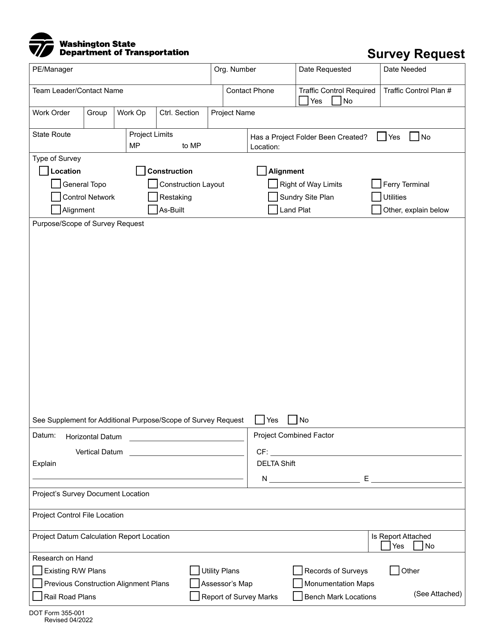 DOT Form 355-001 Survey Request - Washington