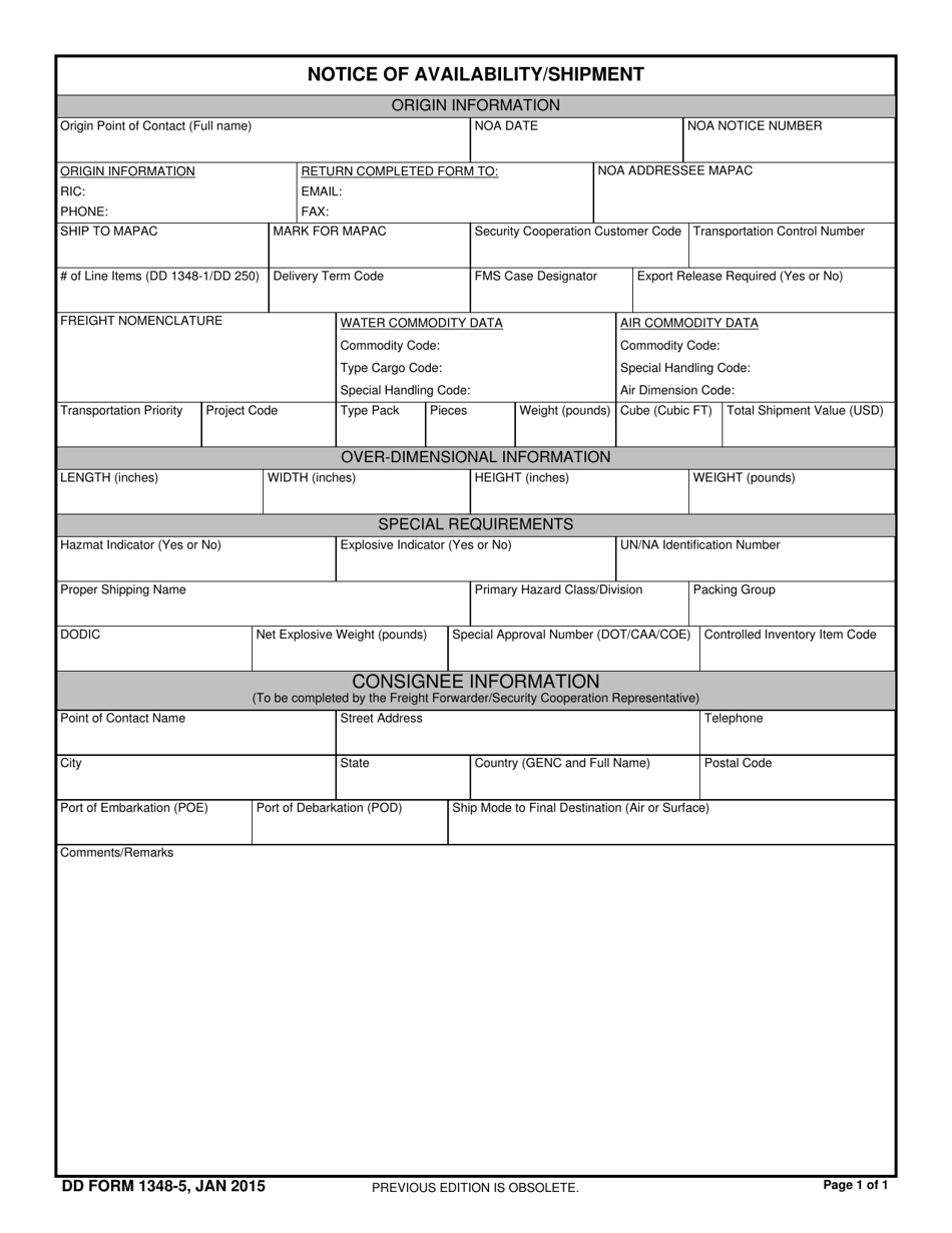 DD Form 1348-5 Notice of Availability / Shipment, Page 1