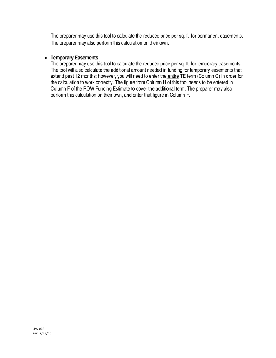 Instructions for Form LPA-005B Row Funding Estimate - Washington, Page 6
