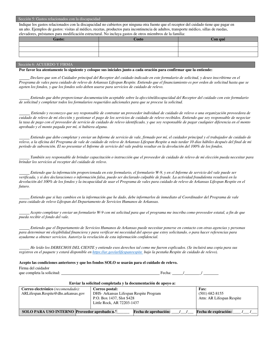 Solicitud Del Programa De Vales Para Cuidado De Relevo Lifespan - Arkansas (Spanish), Page 5