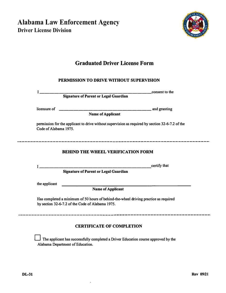 Form DL-31 Graduated Driver License Form - Alabama, Page 1