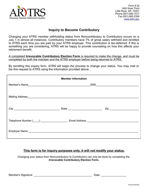 Form 22 Inquiry to Become Contributory - Arkansas
