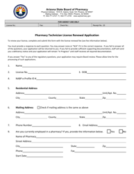 Pharmacy Technician License Renewal Application - Arizona