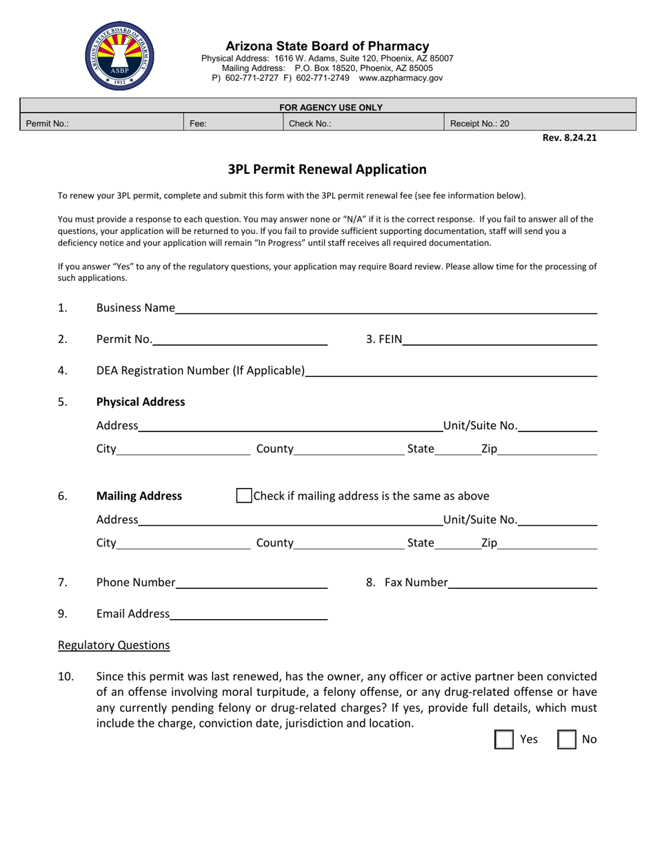 3pl Permit Renewal Application - Arizona, Page 1