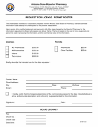 Request for License/Permit Roster - Arizona