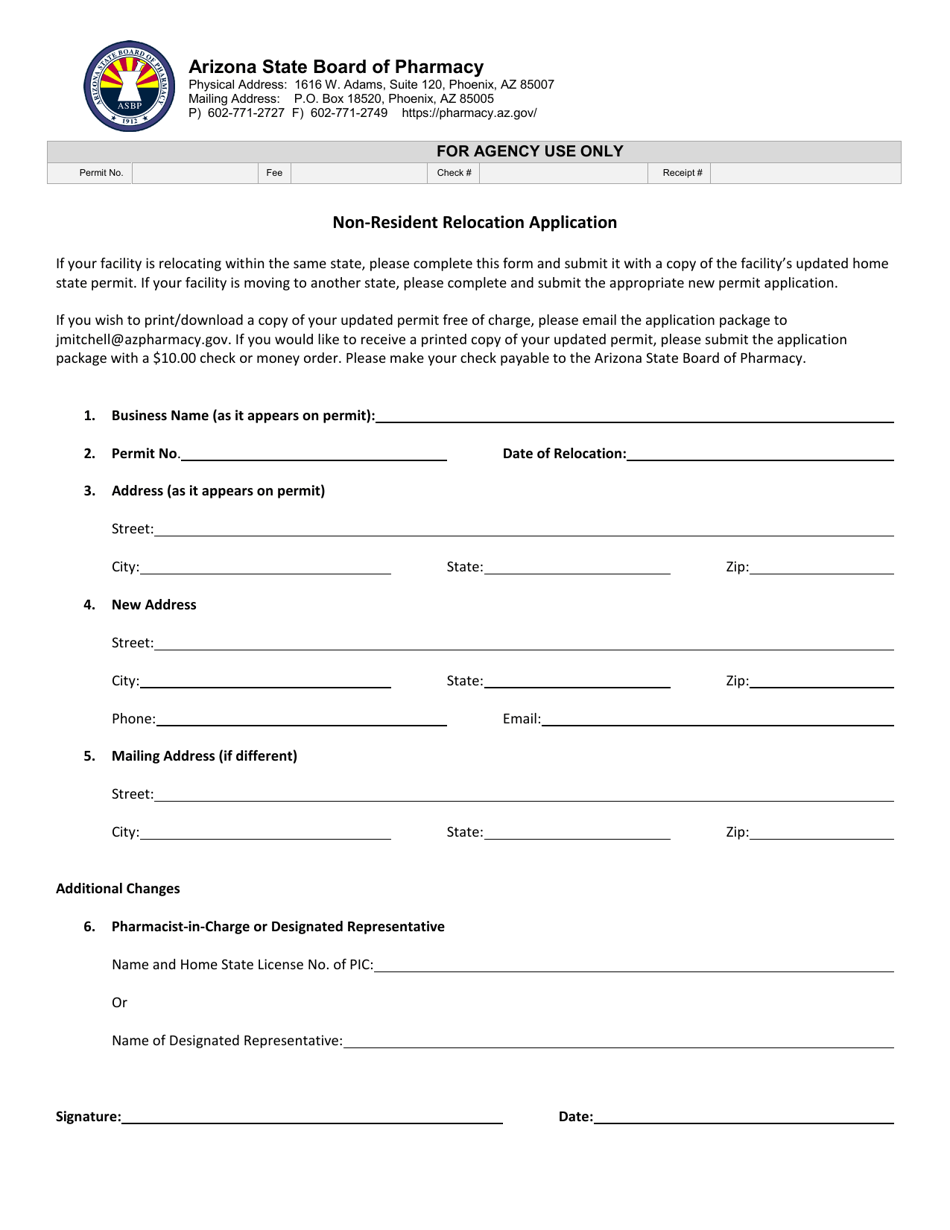 Non-resident Relocation Application - Arizona, Page 1