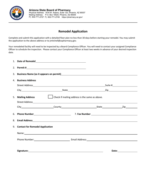 Remodel Application - Arizona Download Pdf