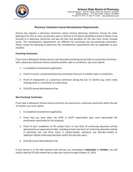 Document preview: Application for Pharmacy Technician License Reinstatement - Arizona