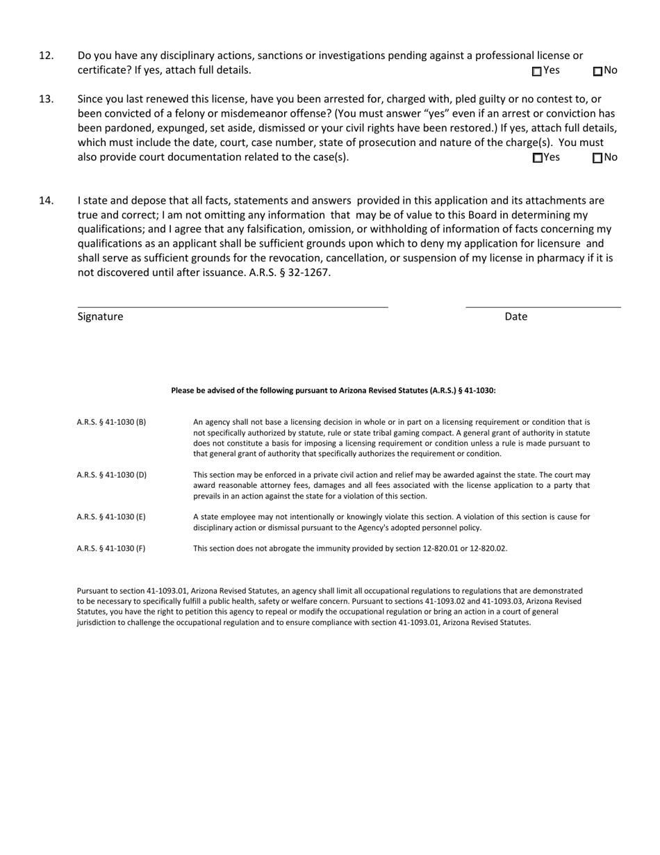 Application for Pharmacy Technician License Reinstatement - Arizona, Page 4