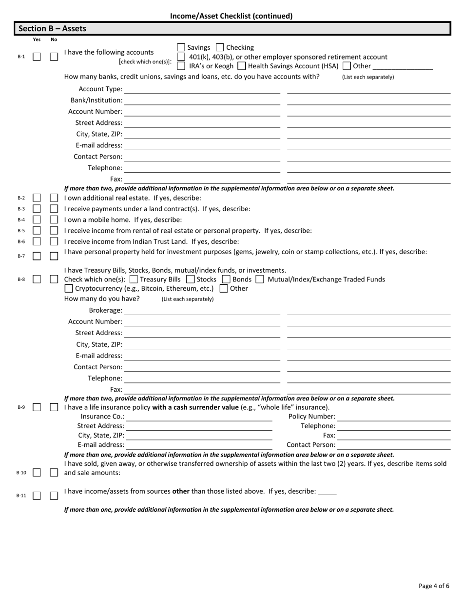 ADDI BORROWER Form B Income / Asset Checklist - Home Program - Arkansas Dream Downpayment Initiative (Addi) - Arkansas, Page 4