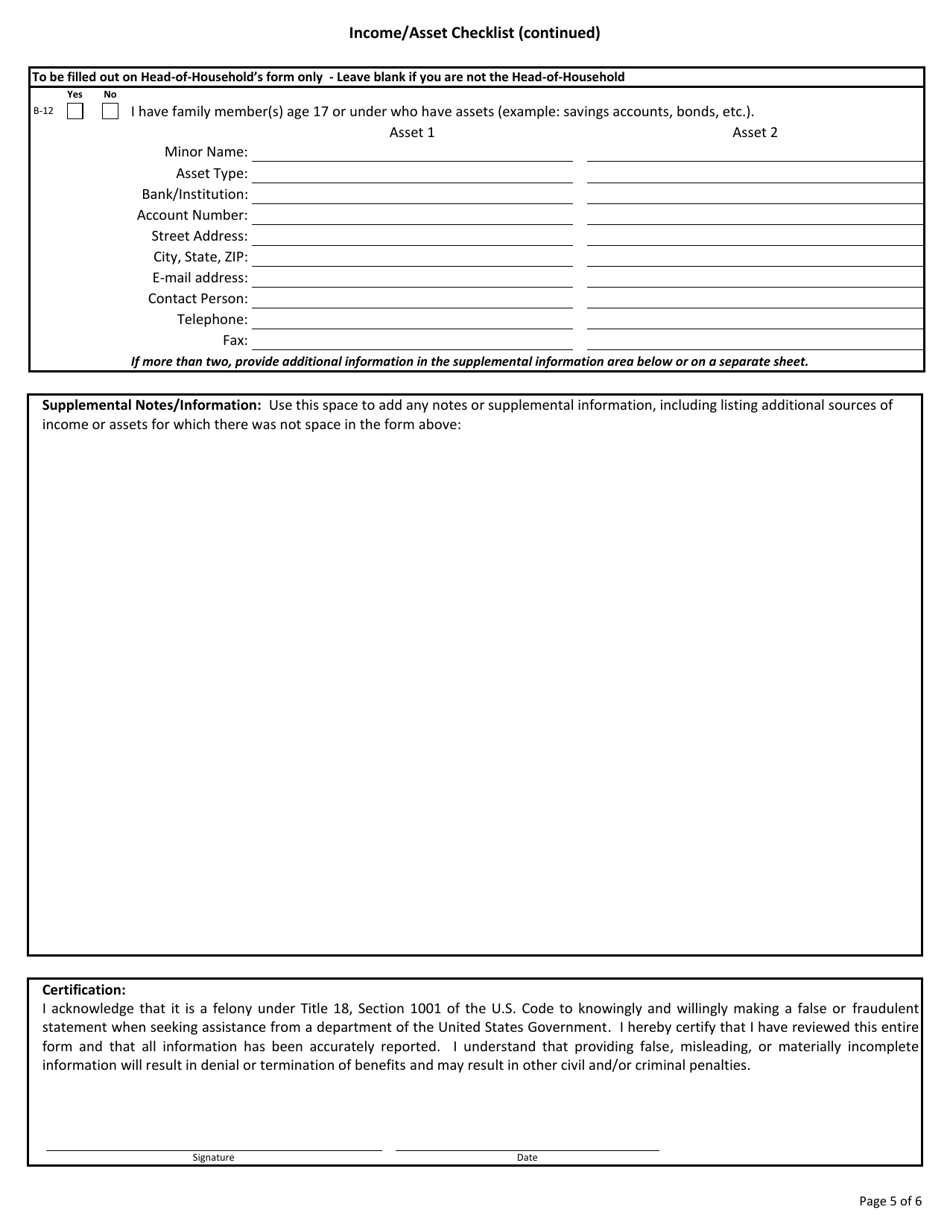 ADDI BORROWER Form B Income / Asset Checklist - Home Program - Arkansas Dream Downpayment Initiative (Addi) - Arkansas, Page 5