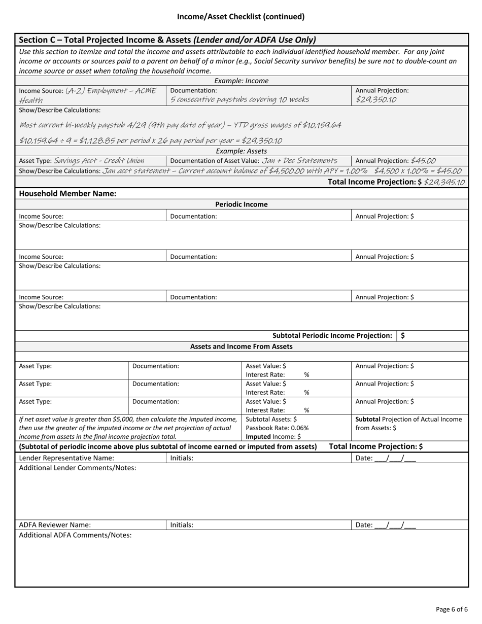 ADDI BORROWER Form B Income / Asset Checklist - Home Program - Arkansas Dream Downpayment Initiative (Addi) - Arkansas, Page 6