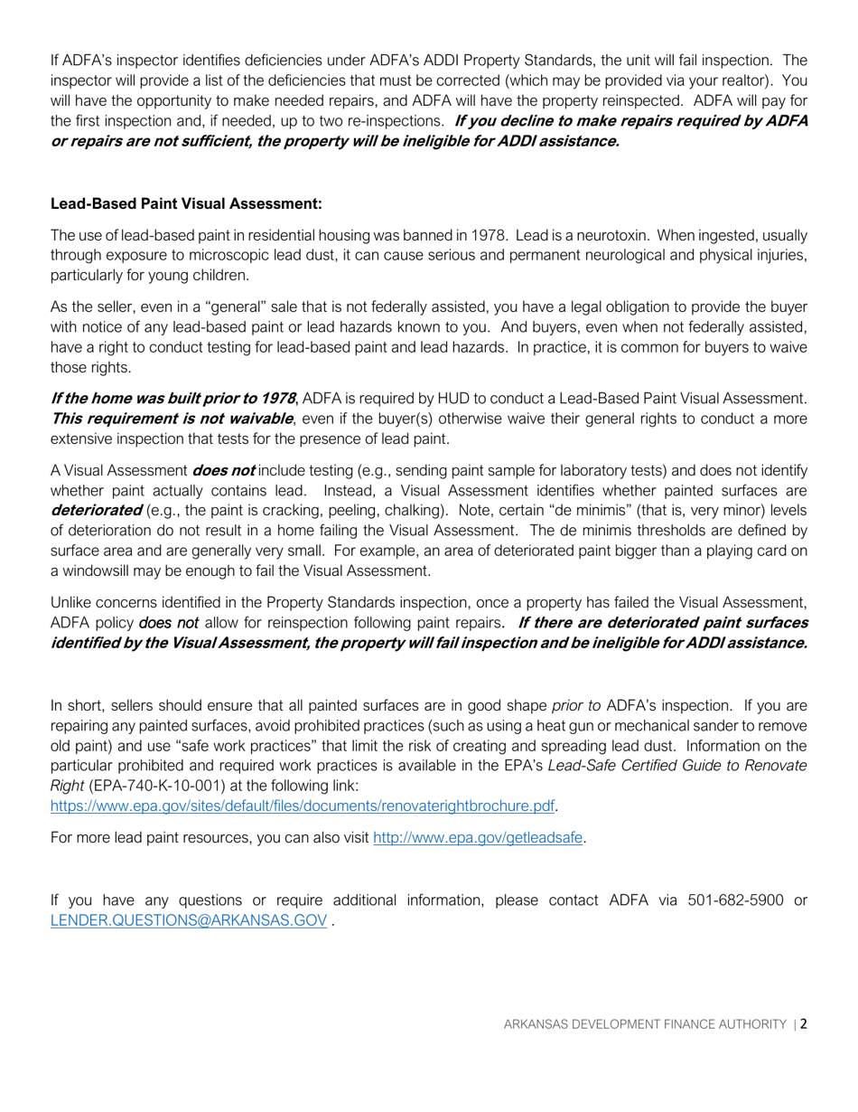 Addi Seller Notice - Adfa Arkansas Dream Down-Payment Initiative (Addi) Home Program - Arkansas, Page 2