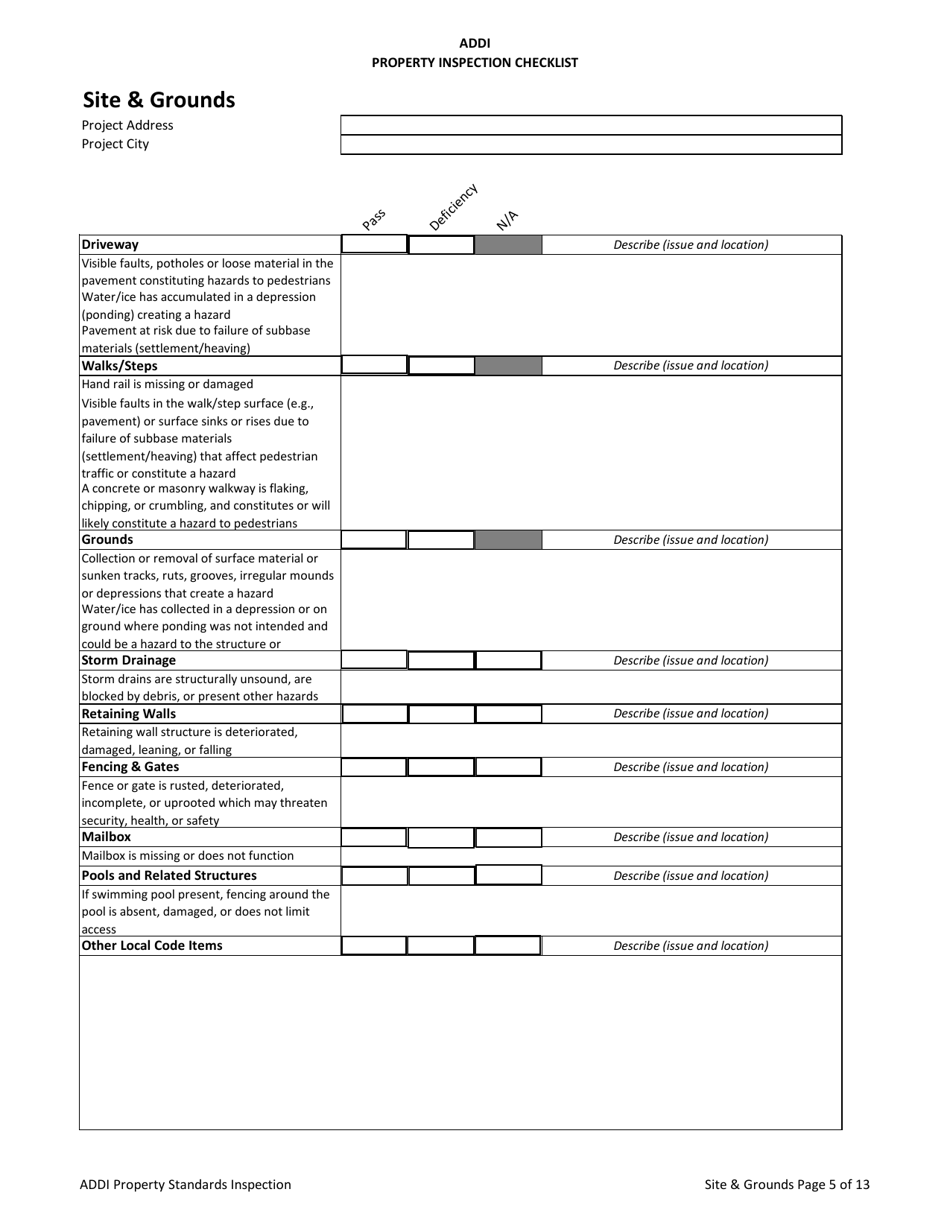 Addi Property Inspection Checklist - Arkansas, Page 5