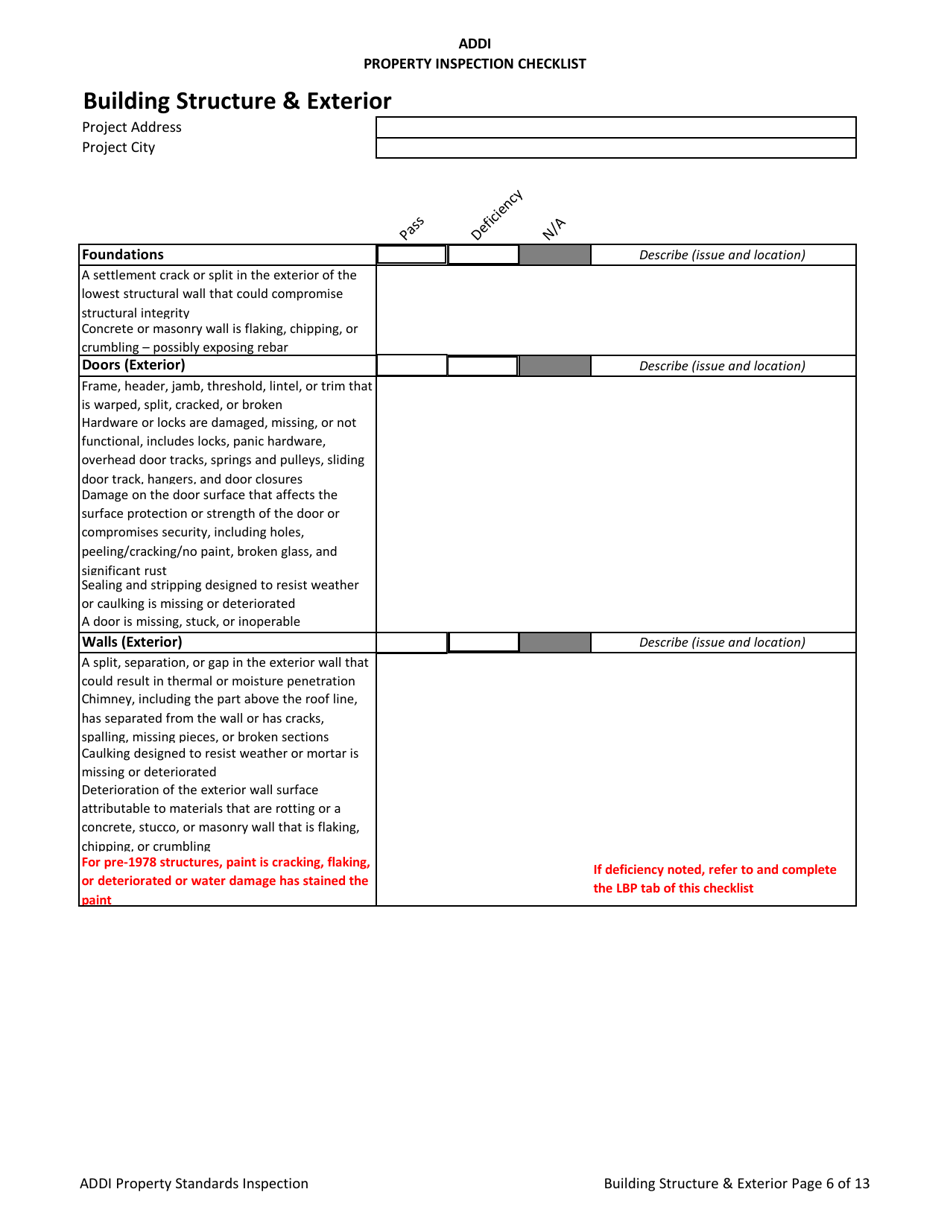 Addi Property Inspection Checklist - Arkansas, Page 6