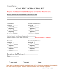 Document preview: ADFA Form 408 Home Rent Increase Request - Arkansas