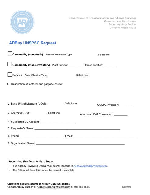 Arbuy Unspsc Request - Arkansas Download Pdf