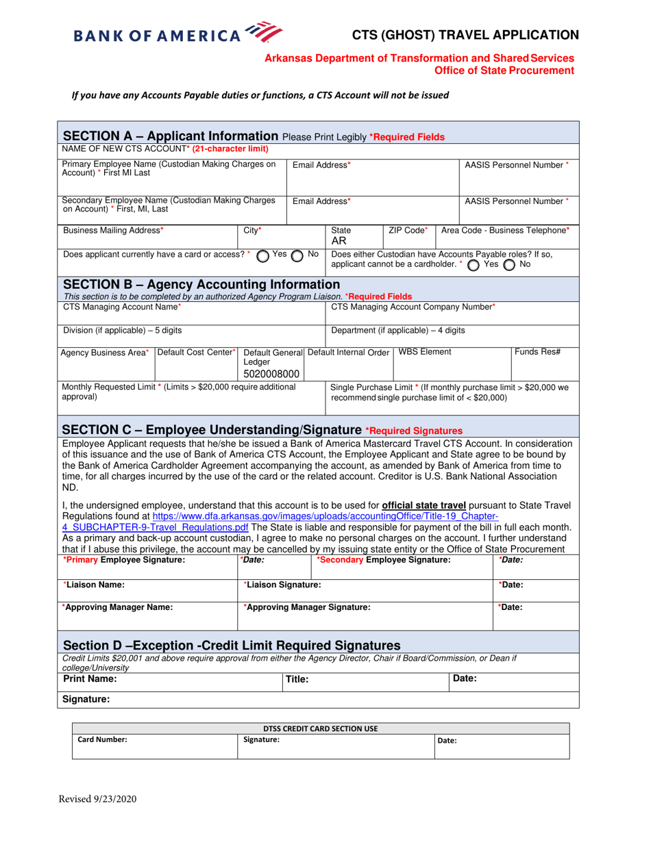 Cts (Ghost) Travel Application - Arkansas, Page 1