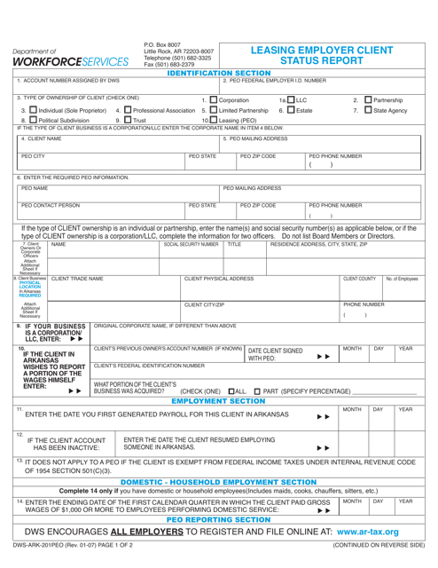 Form DWS-ARK-201PEO Leasing Employer Client Status Report - Arkansas