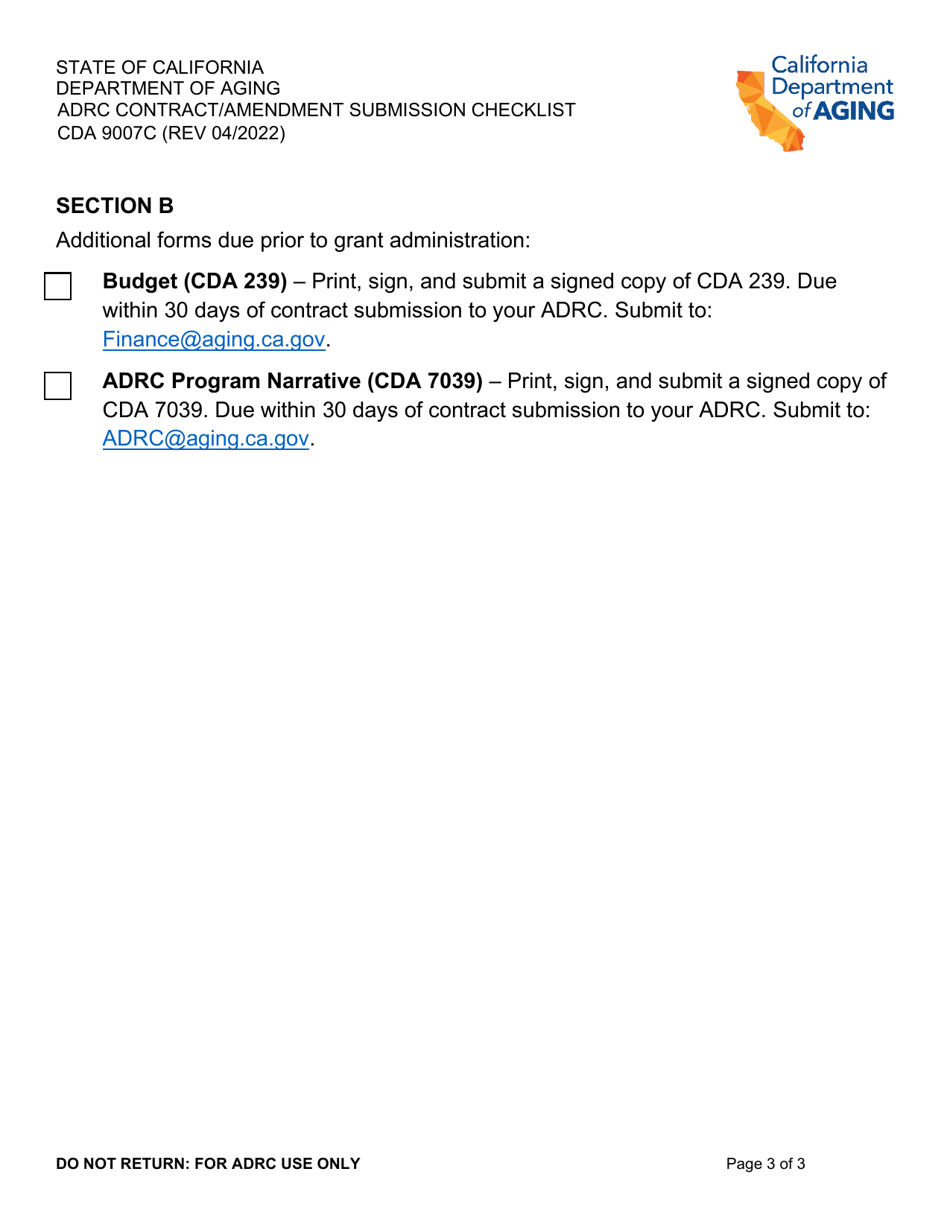Form CDA9007C Adrc Contract / Amendment Submission Checklist - California, Page 3