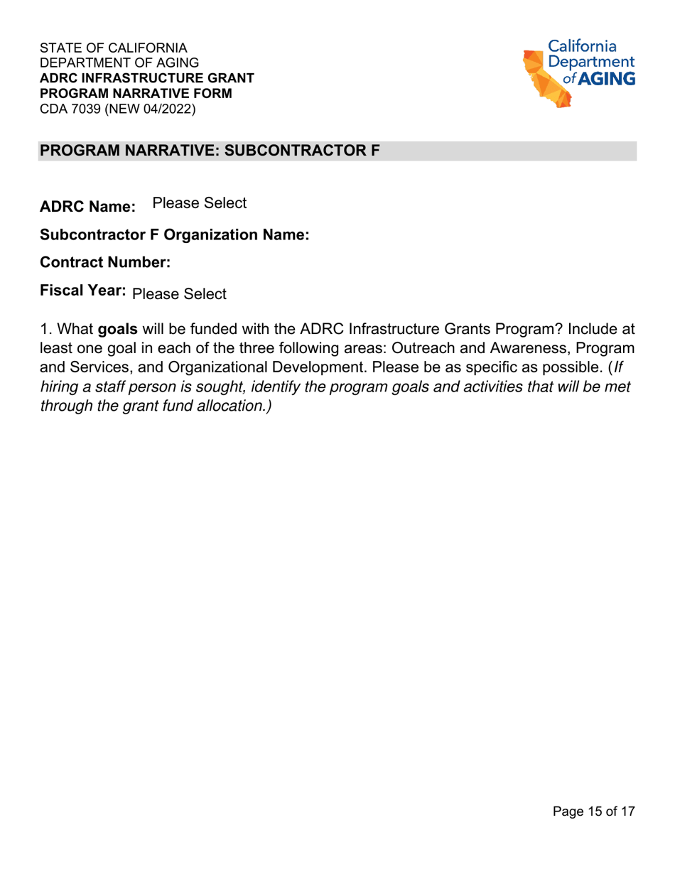 Form CDA7039 Adrc Infrastructure Grant Program Narrative Form - California, Page 15
