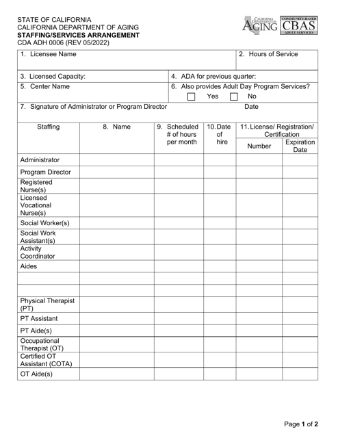 Form CDA ADH0006  Printable Pdf