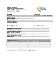 Document preview: Form CDA7017 Adrc CARES Act Expenditure Report - California, 2022