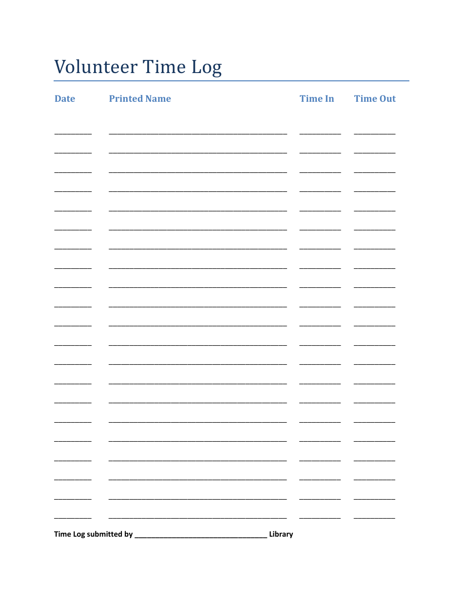 Volunteer Time Log for Library Download Printable PDF | Templateroller