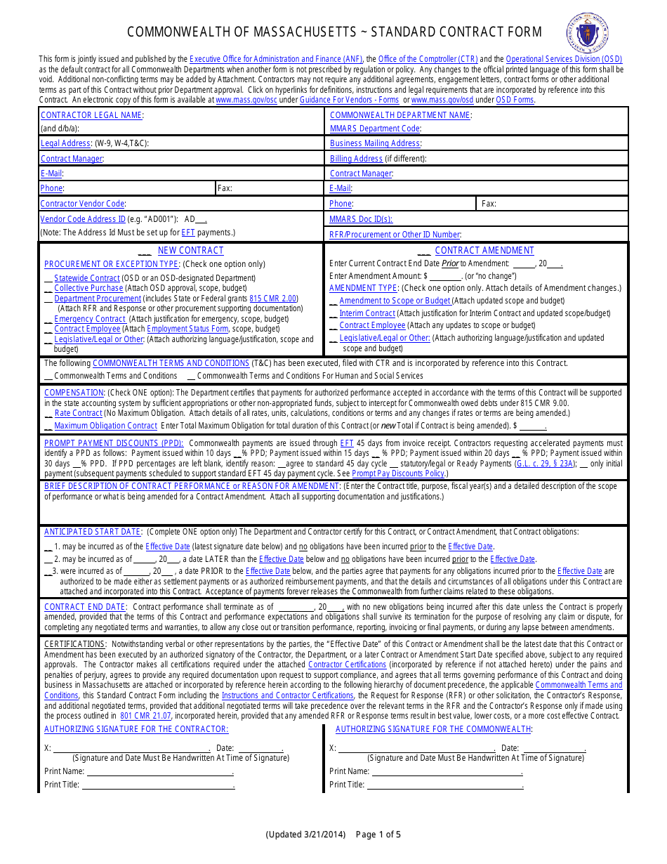 Standard Contract Form - Massachusetts, Page 1