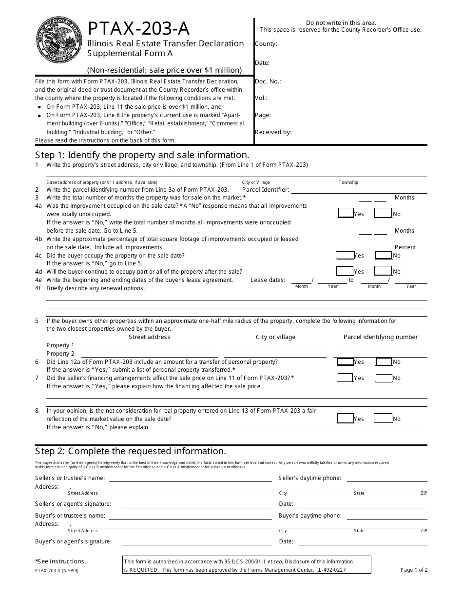 Form PTAX-203-A Real Estate Transfer Declaration - Supplemental Form a - Illinois, Page 1
