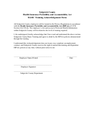 Document preview: HIPAA Basic Training Acknowledgement Form - Sedgwick County, Kansas