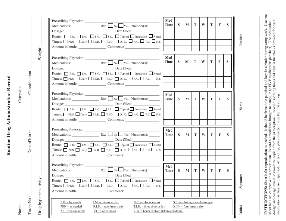 Routine drug administration record template download fillable pdf