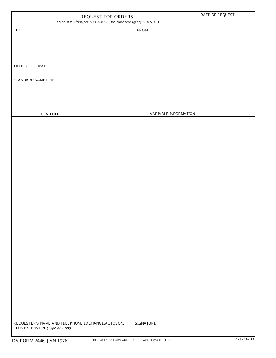DA Form 2446 Request for Orders, Page 1