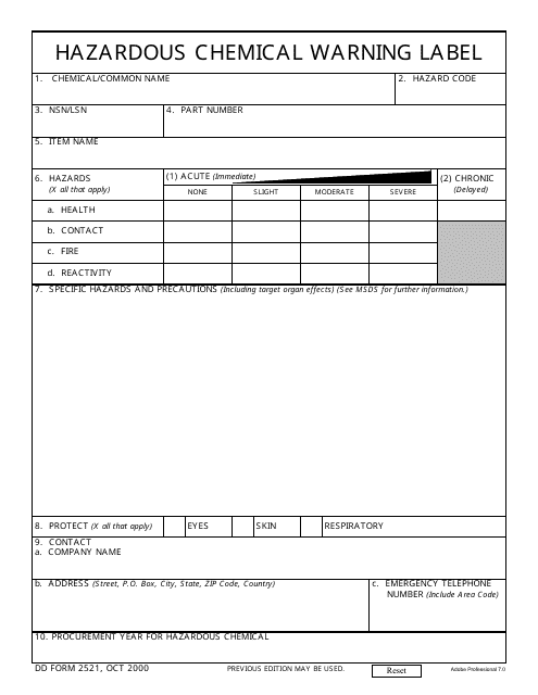 DD Form 2521  Printable Pdf