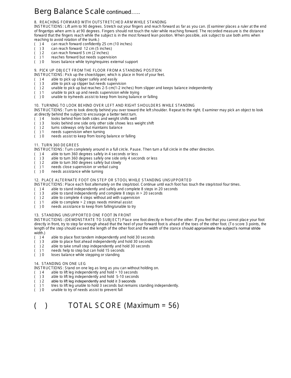 Berg Balance Scale Form Fill Out, Sign Online and Download PDF