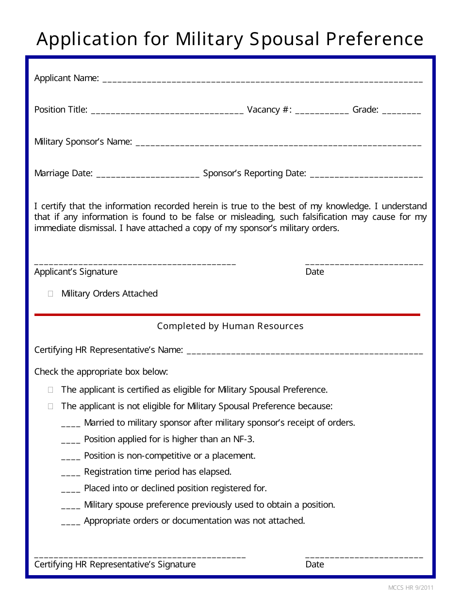 Application for Military Spousal Preference Fill Out, Sign Online and