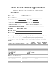 Residential Property Application Form - Ontario, Canada