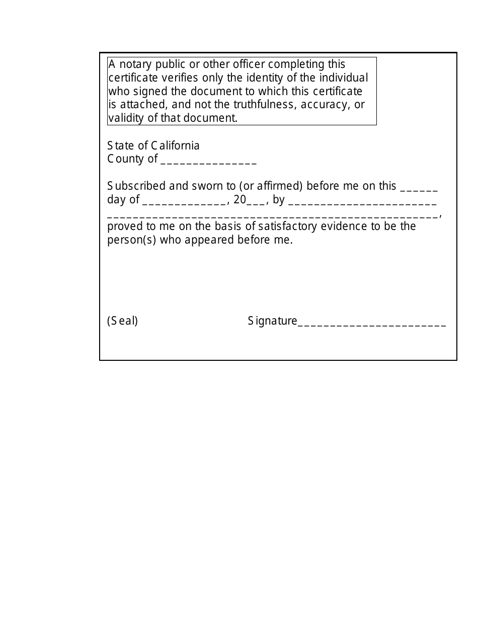 Notary Jurat Form - California, Page 1