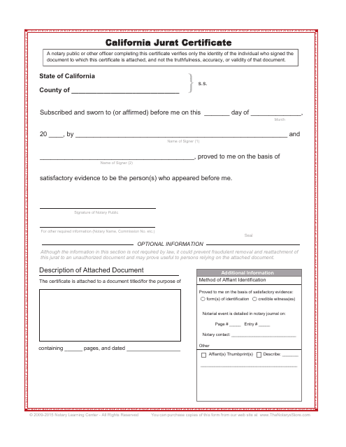 Jurat Certificate Template - California Download Pdf