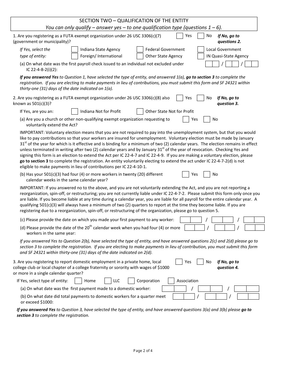 State Form 2837 Suta Account Number Application  Disclosure Statement - Indiana, Page 2